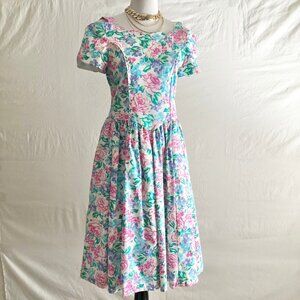 Vintage Girls Floral Semi Formal Dress Pink Multicolor